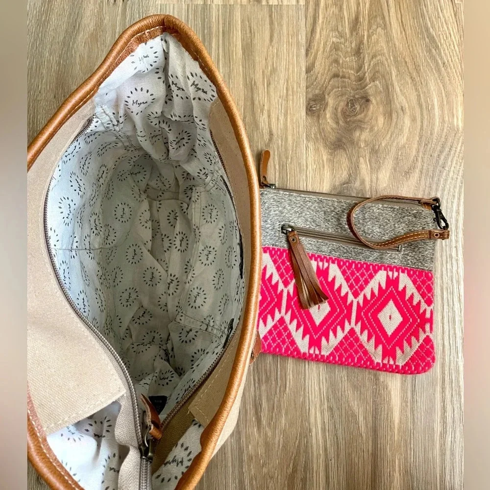 NWT Myra Bag Hot Pink Aztec Cowhide Shoulder Bag Purse w/ matching pouch.
